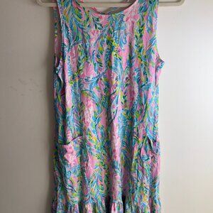 Lilly Pulitzer Kristen Flounce Dress Unicorn of the Sea Pockets Pima Cotton M